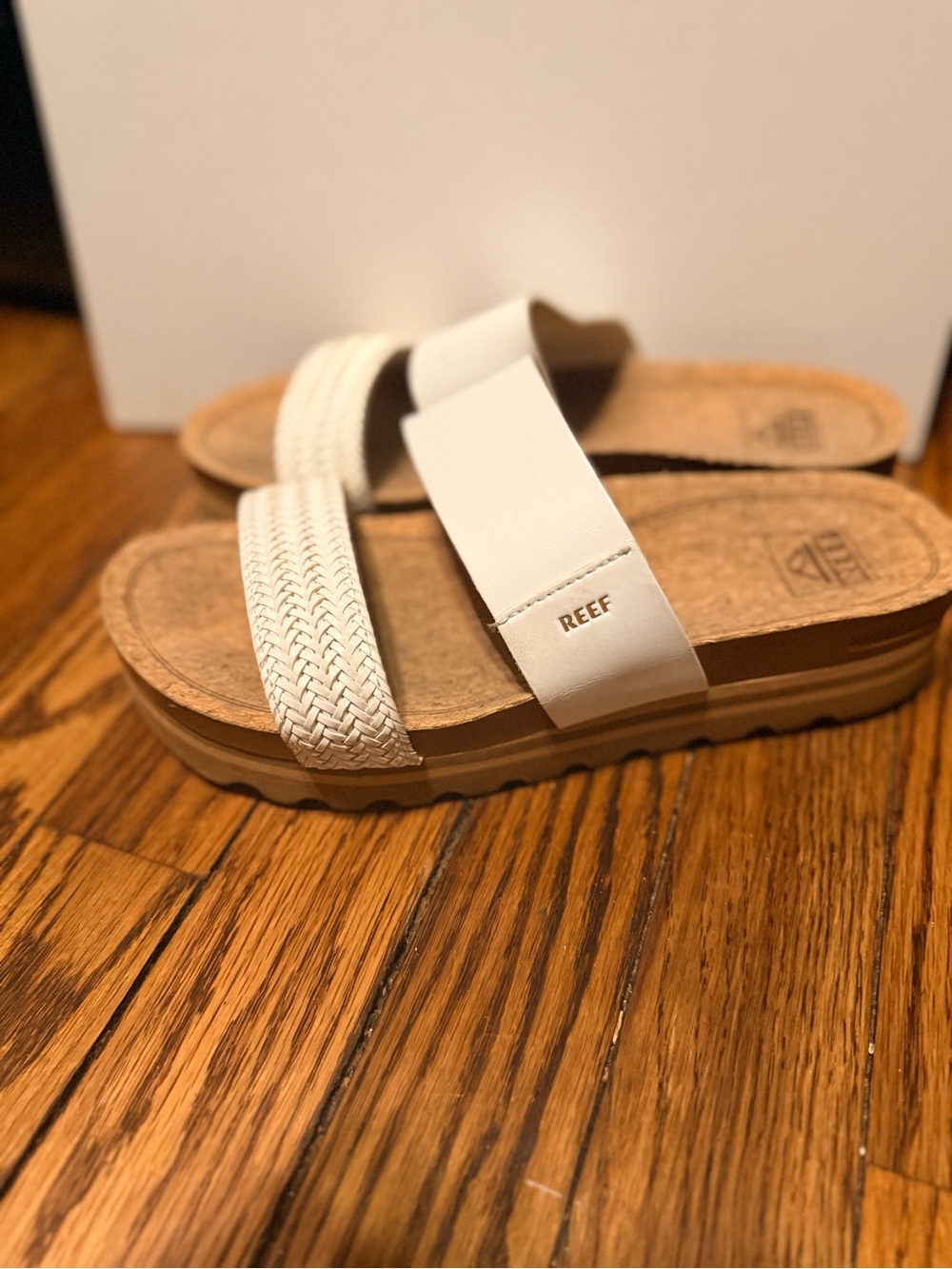 REEF Gloria Vista Hi Women’s 8  White Cork Platform Slide Sandals Woven Strap - Picture 3 of 7